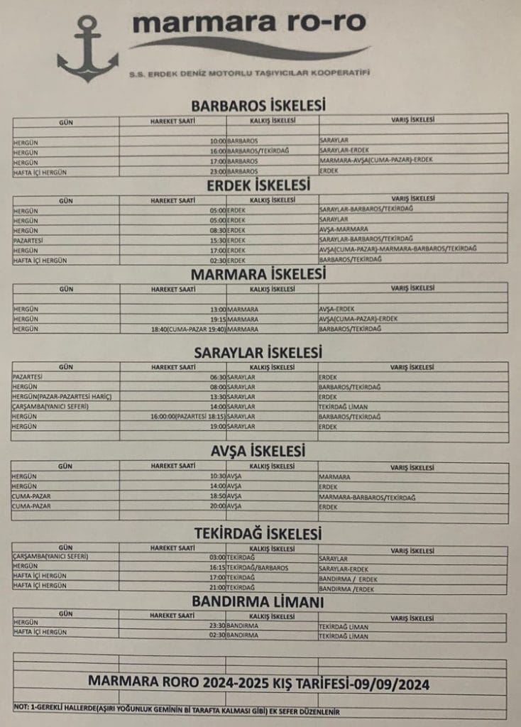 marmara roro kış tarifesi